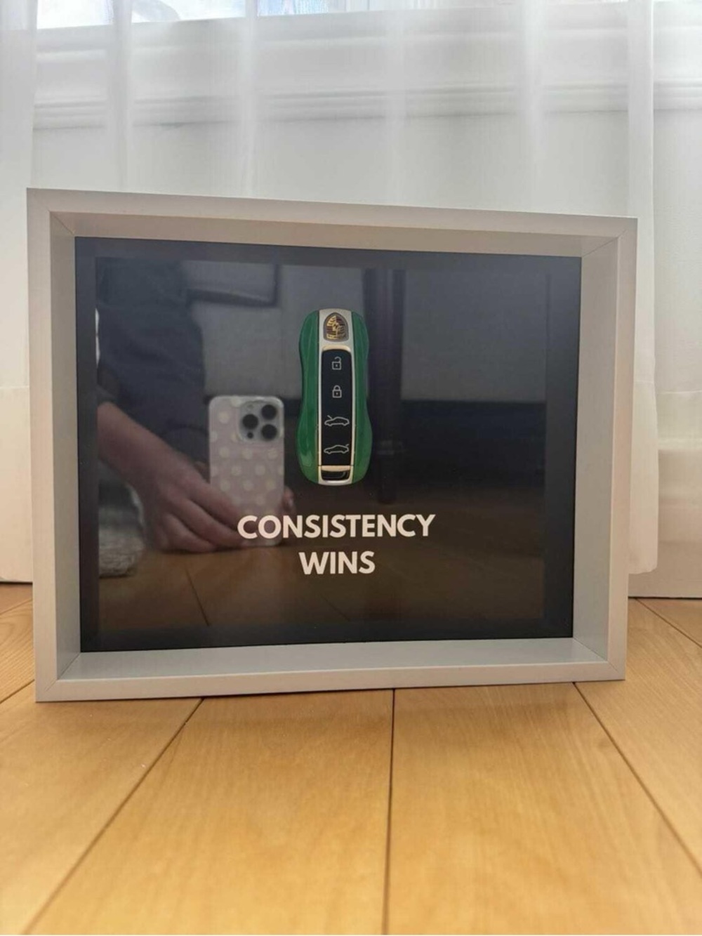 Porsche green car key decorative motivational frame